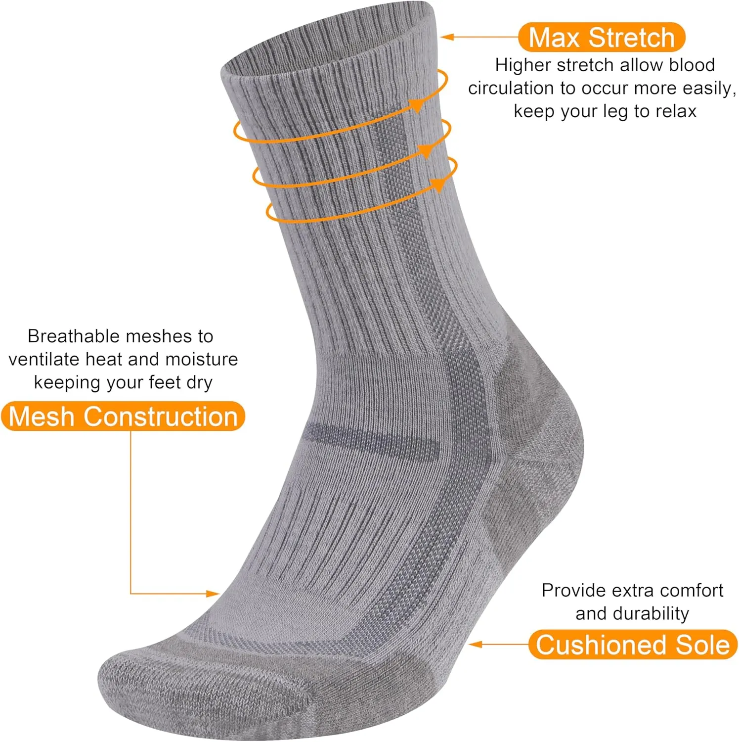 3 Pairs Merino Wool Hiking Mid Calf Socks for Men & Women - Moisture Wicking, Thermal, Cushioned Boot Socks