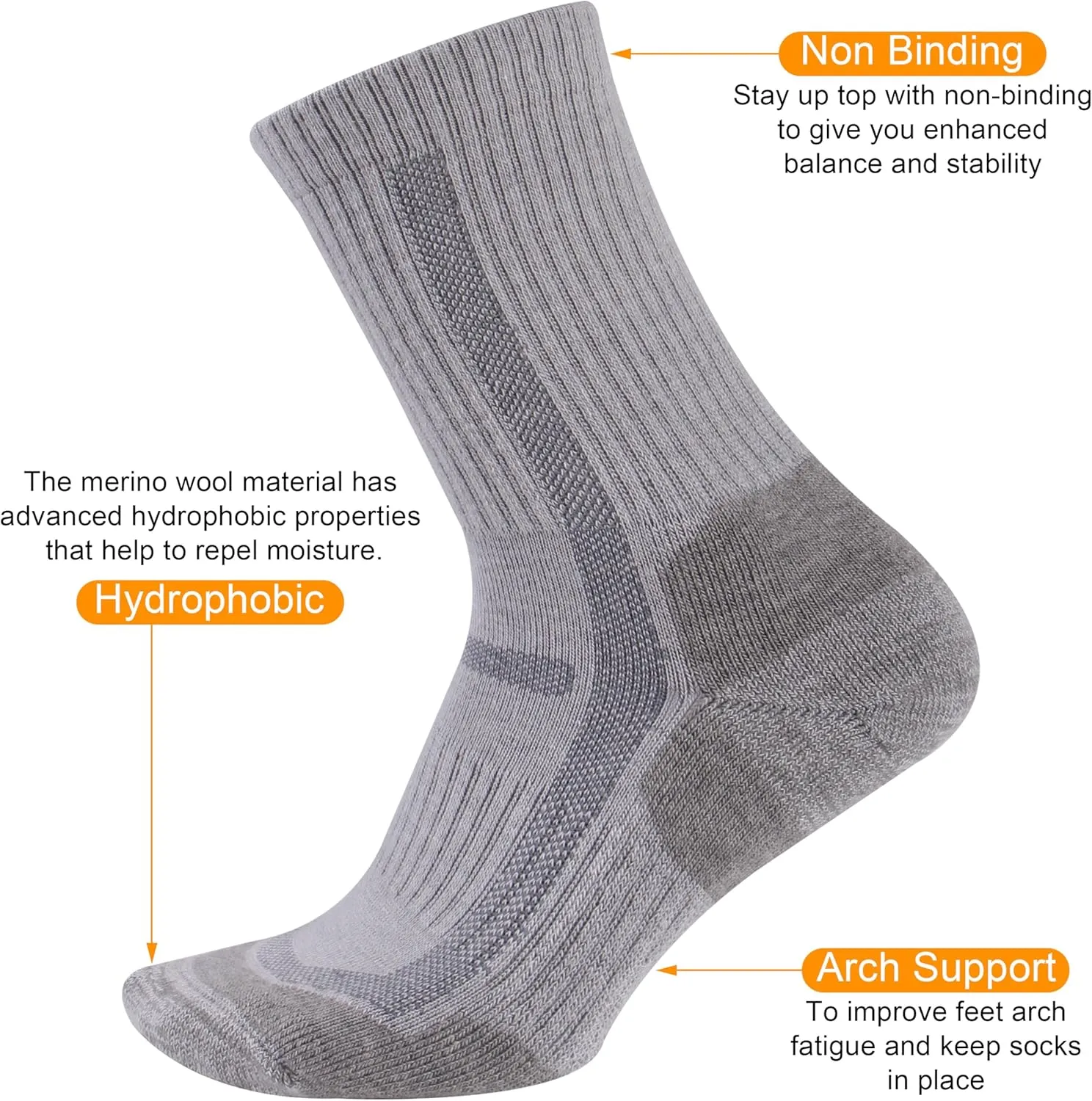 3 Pairs Merino Wool Hiking Mid Calf Socks for Men & Women - Moisture Wicking, Thermal, Cushioned Boot Socks