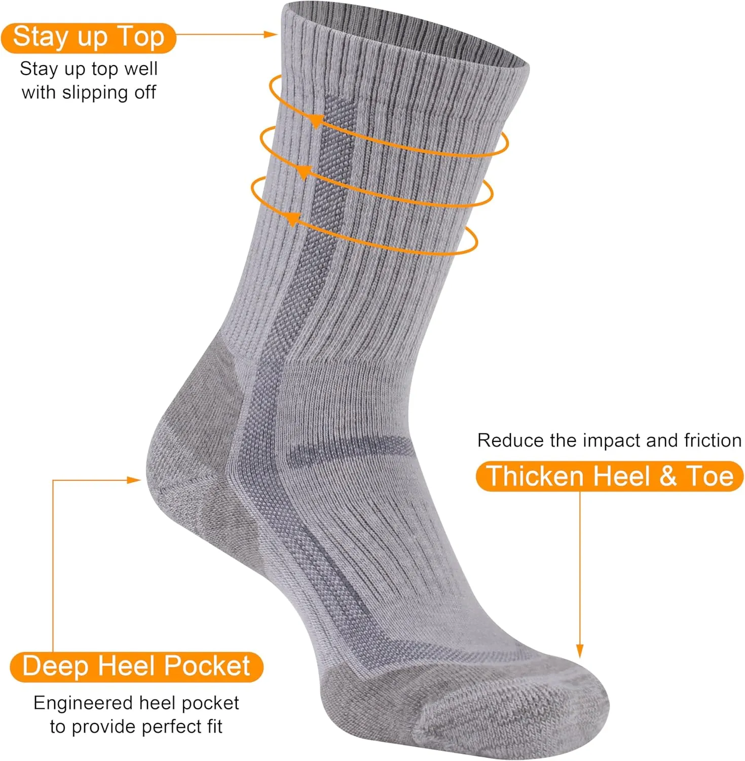 3 Pairs Merino Wool Hiking Mid Calf Socks for Men & Women - Moisture Wicking, Thermal, Cushioned Boot Socks