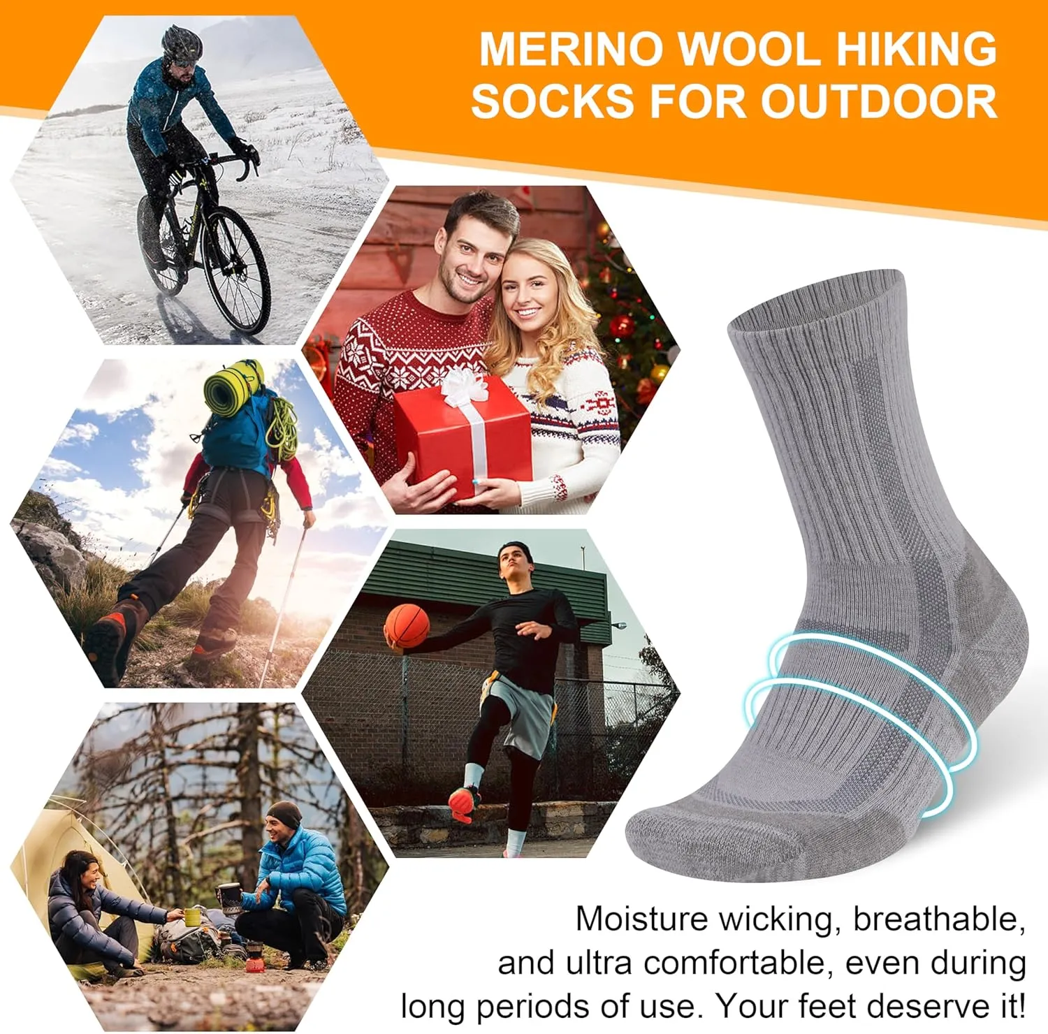 3 Pairs Merino Wool Hiking Mid Calf Socks for Men & Women - Moisture Wicking, Thermal, Cushioned Boot Socks
