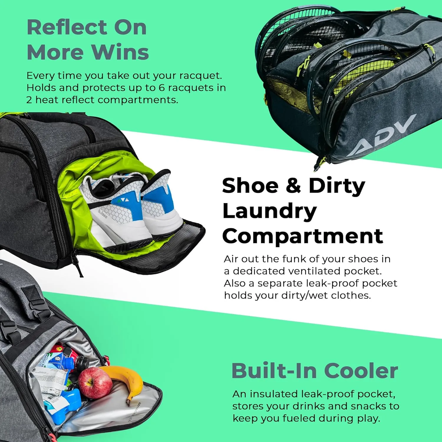 ADV Pro Tennis Bag V3 - Game-Changing Tennis Racquet Bag, Tennis Racket Bag & Tennis Backpack with Cooler, Sweat & Shoe Compartment, and Unmatched Organization, Designed for Men and Women