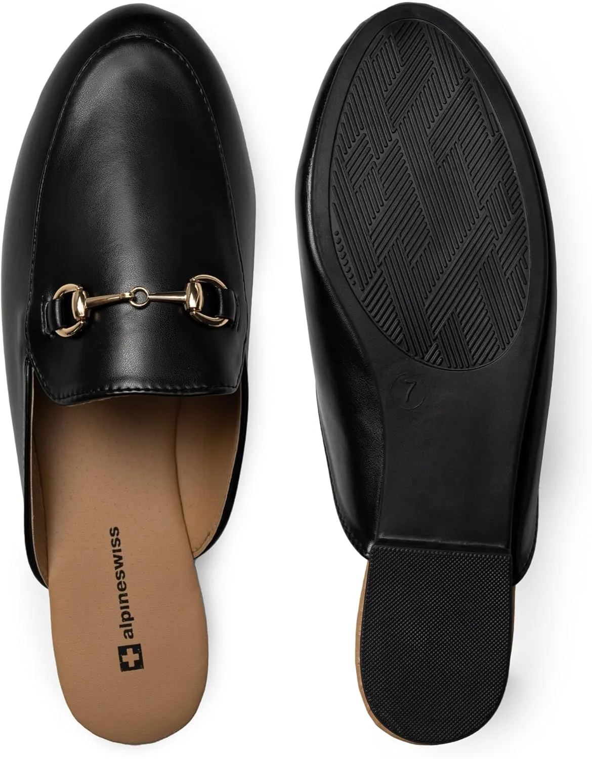 Alpine Swiss Erin Womens Flat Mules Loafers Round Toe Blackless Slide on Shoes