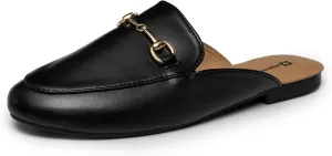 Alpine Swiss Erin Womens Flat Mules Loafers Round Toe Blackless Slide on Shoes