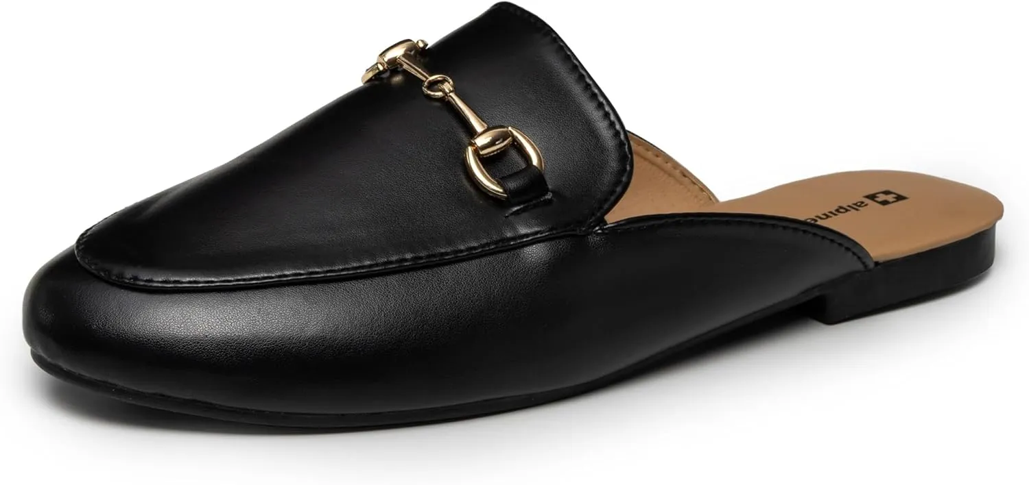 Alpine Swiss Erin Womens Flat Mules Loafers Round Toe Blackless Slide on Shoes