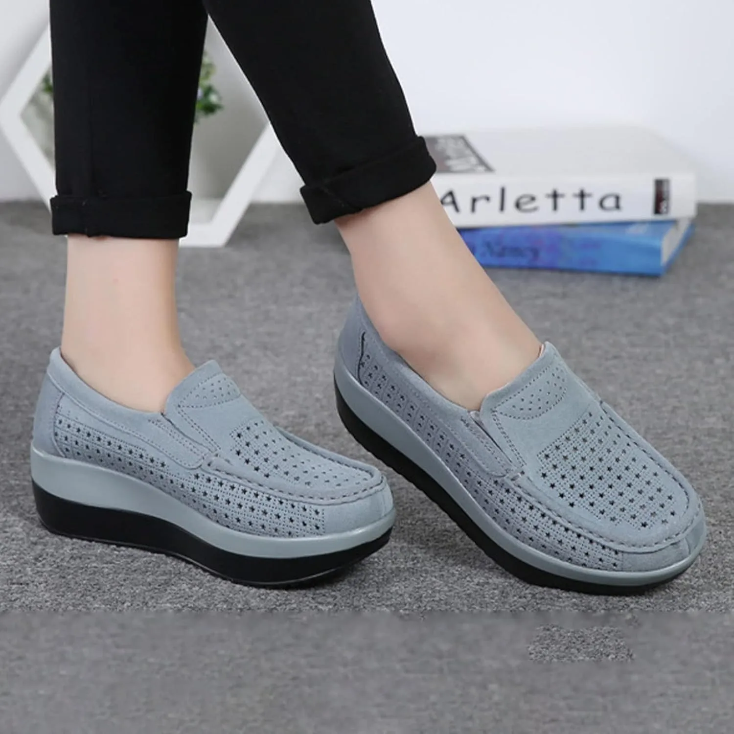 AngryMonkey Women's Fashion Platform Sneakers High Hidden Heel Wedge Moccasin Slip-on Casual Low Top Non-Slip Walking Shoes