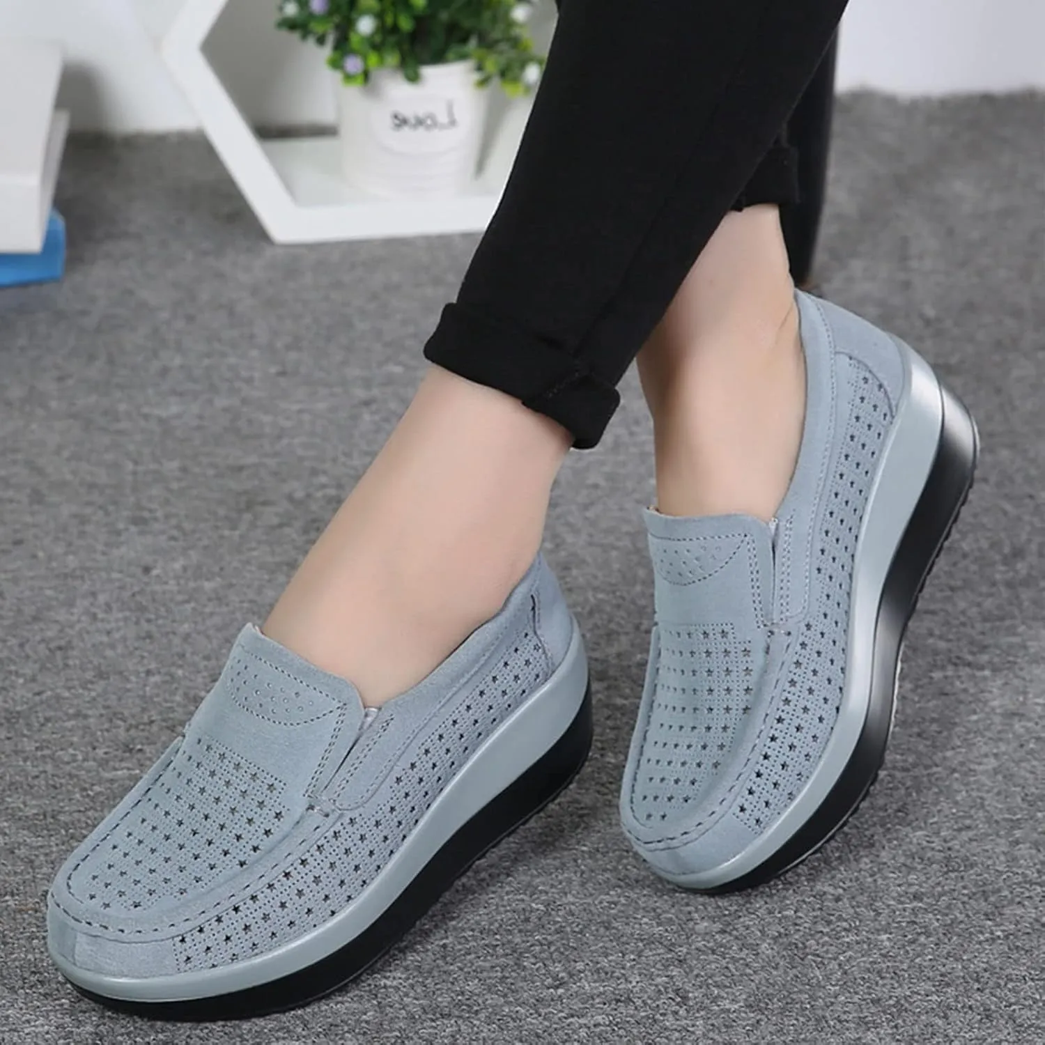 AngryMonkey Women's Fashion Platform Sneakers High Hidden Heel Wedge Moccasin Slip-on Casual Low Top Non-Slip Walking Shoes
