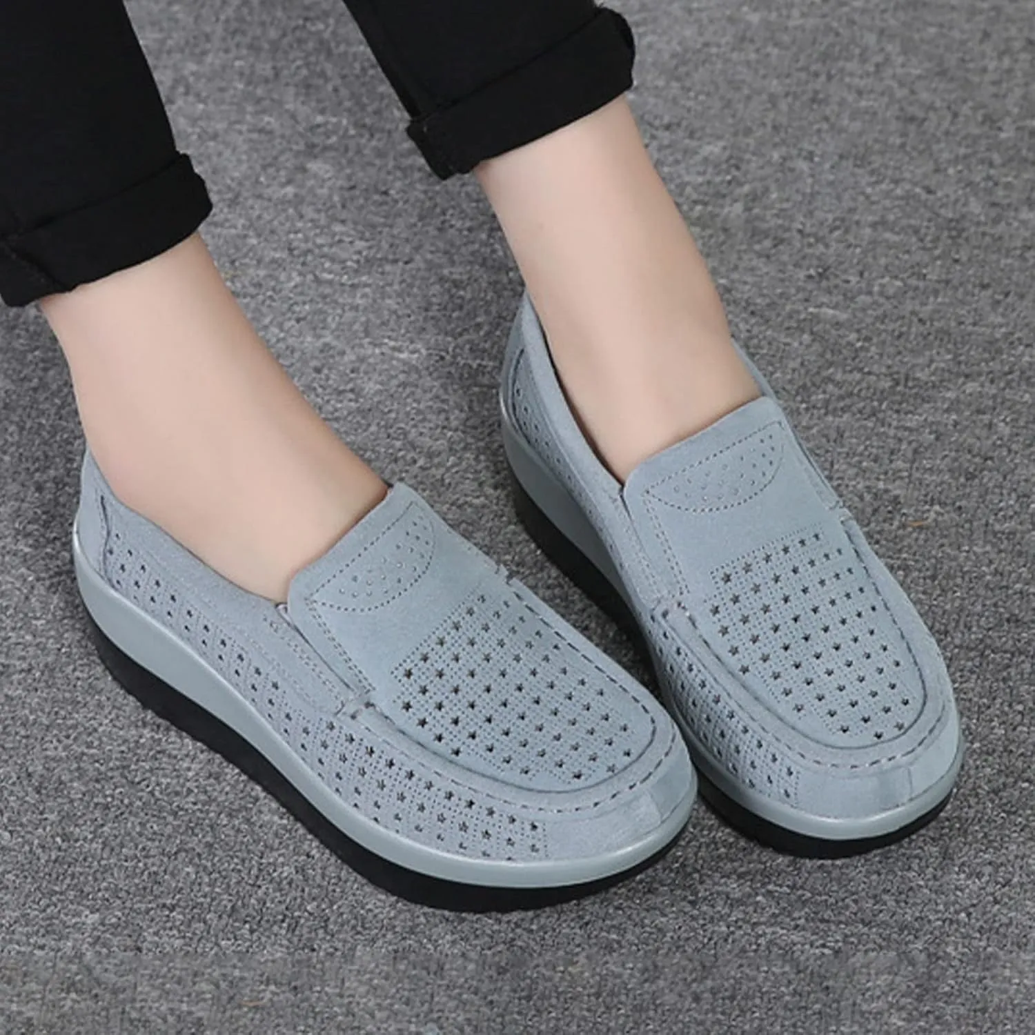 AngryMonkey Women's Fashion Platform Sneakers High Hidden Heel Wedge Moccasin Slip-on Casual Low Top Non-Slip Walking Shoes