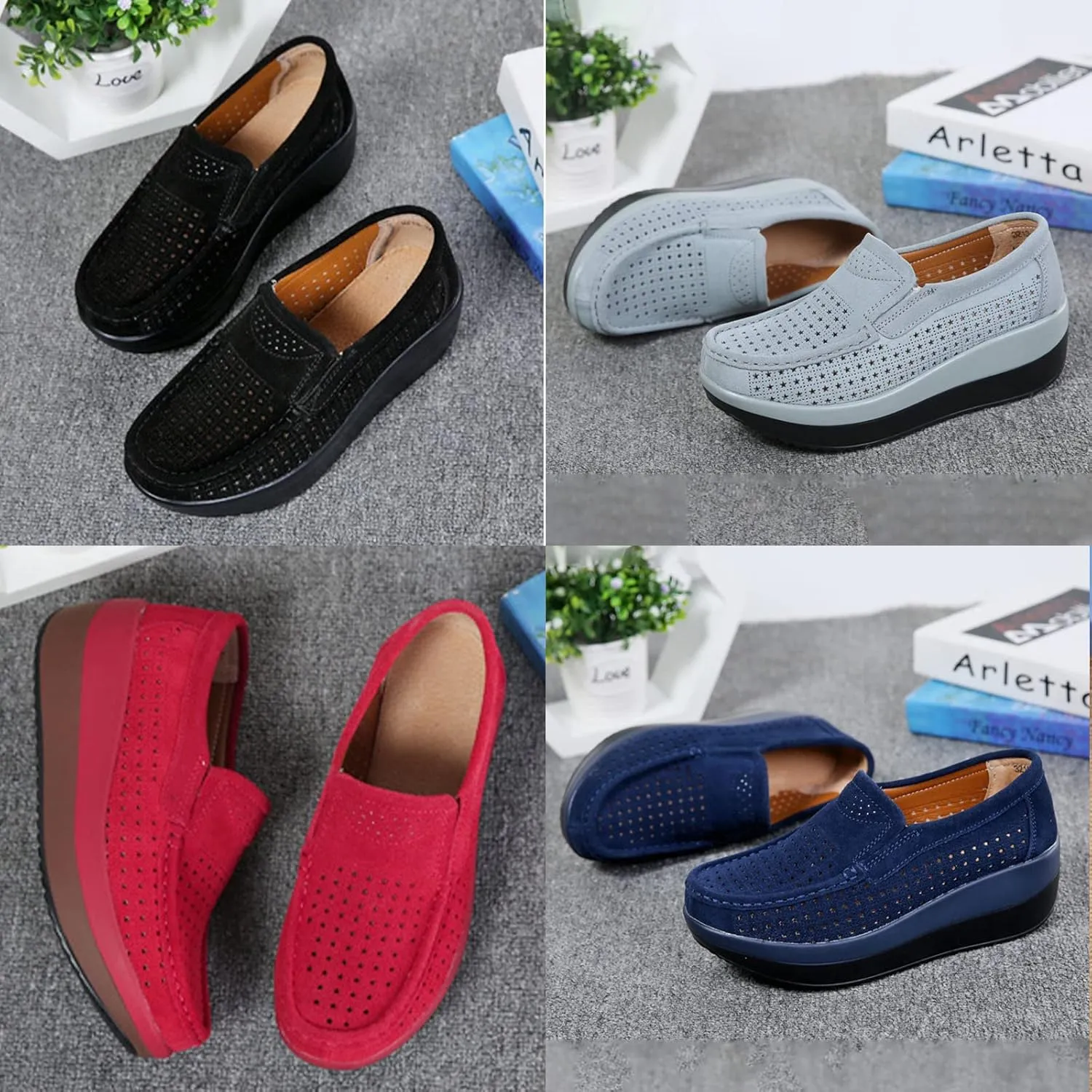 AngryMonkey Women's Fashion Platform Sneakers High Hidden Heel Wedge Moccasin Slip-on Casual Low Top Non-Slip Walking Shoes