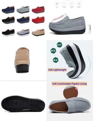 AngryMonkey Women's Fashion Platform Sneakers High Hidden Heel Wedge Moccasin Slip-on Casual Low Top Non-Slip Walking Shoes