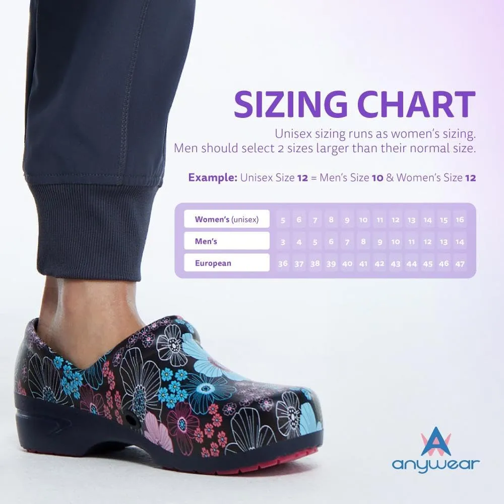 Anywear SR Angel Nursing Clogs for Women and Men - Lightweight, Water-Resistant Non-Slip Work Shoes with Exceptional EVA Cushioning, Ventilated Insoles