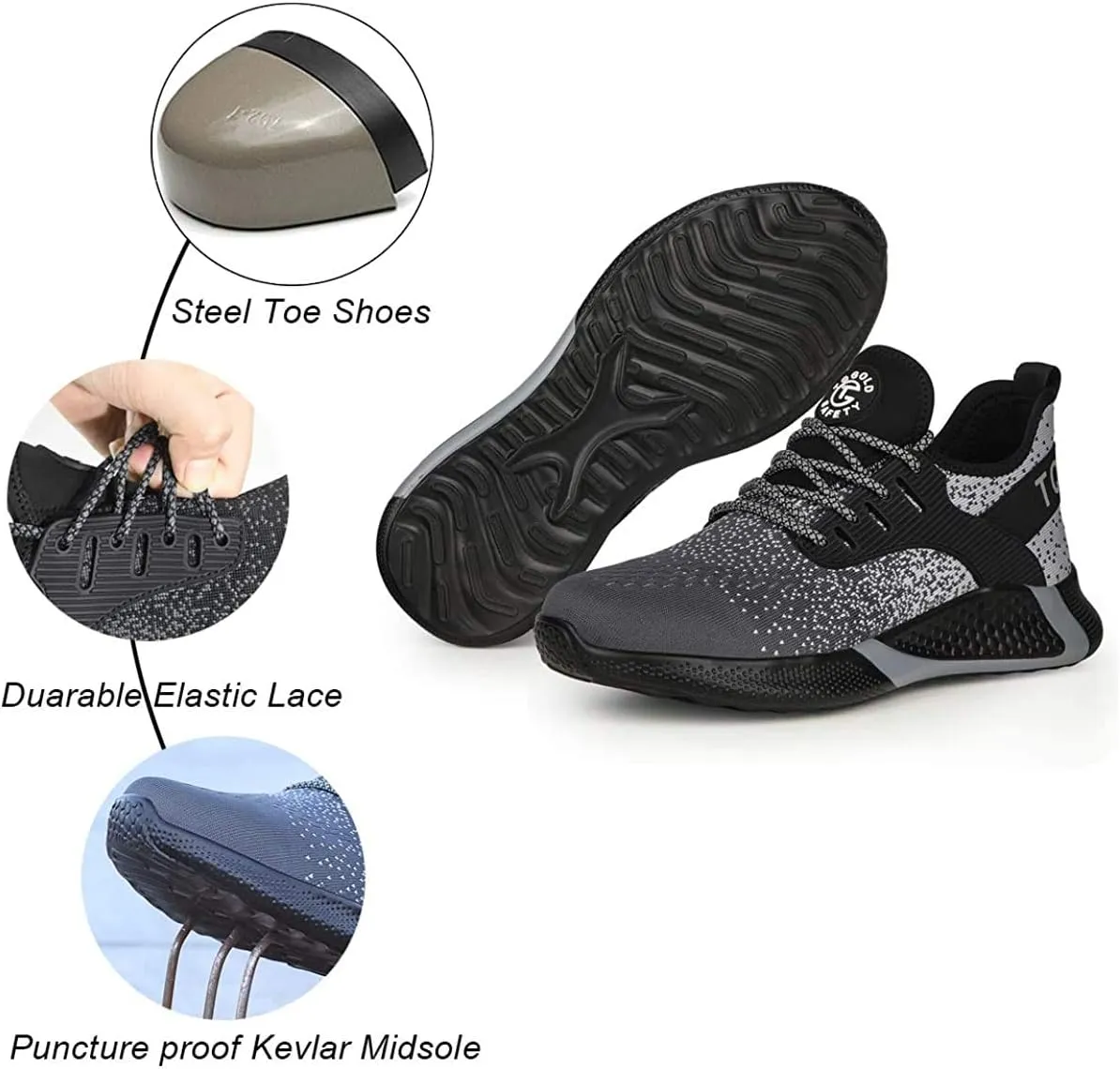 AONEGOLD Safety Shoes for Men Steel Toe Sneaker Work Shoes Lightweight Breathable Industrial Construction Puncture Proof Shoes