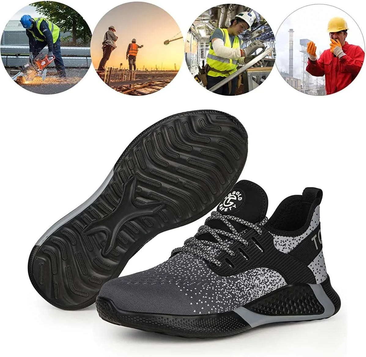 AONEGOLD Safety Shoes for Men Steel Toe Sneaker Work Shoes Lightweight Breathable Industrial Construction Puncture Proof Shoes