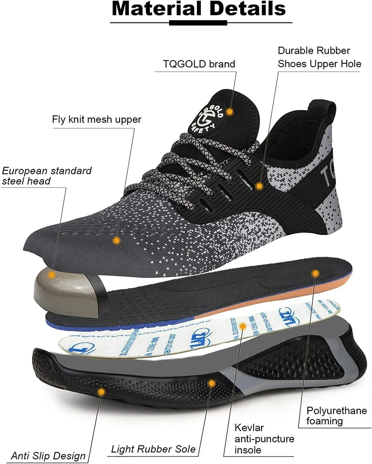 AONEGOLD Safety Shoes for Men Steel Toe Sneaker Work Shoes Lightweight Breathable Industrial Construction Puncture Proof Shoes