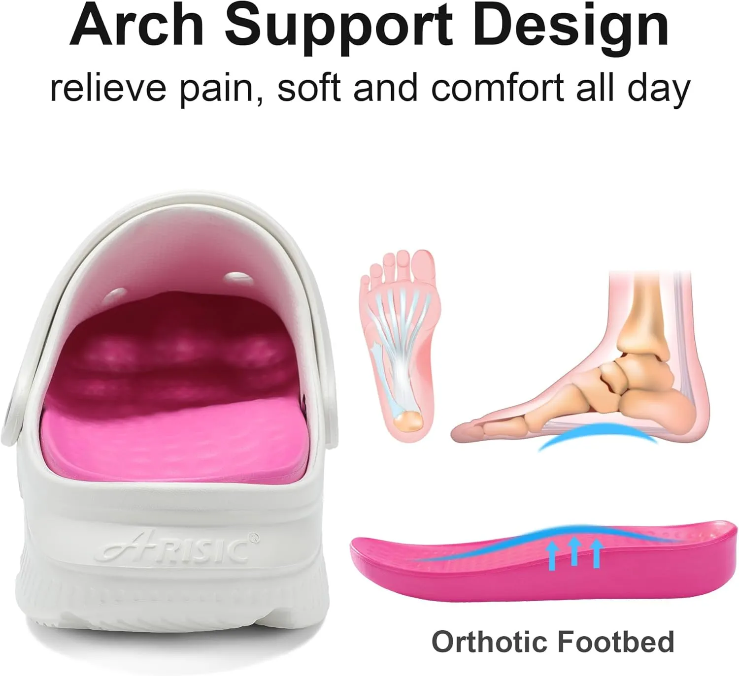 Arch Support Clogs Mens Womens Garden Shoes Lightweight Outdoor Beach Slippers Recovery Sandals with Removable Thick Insoles