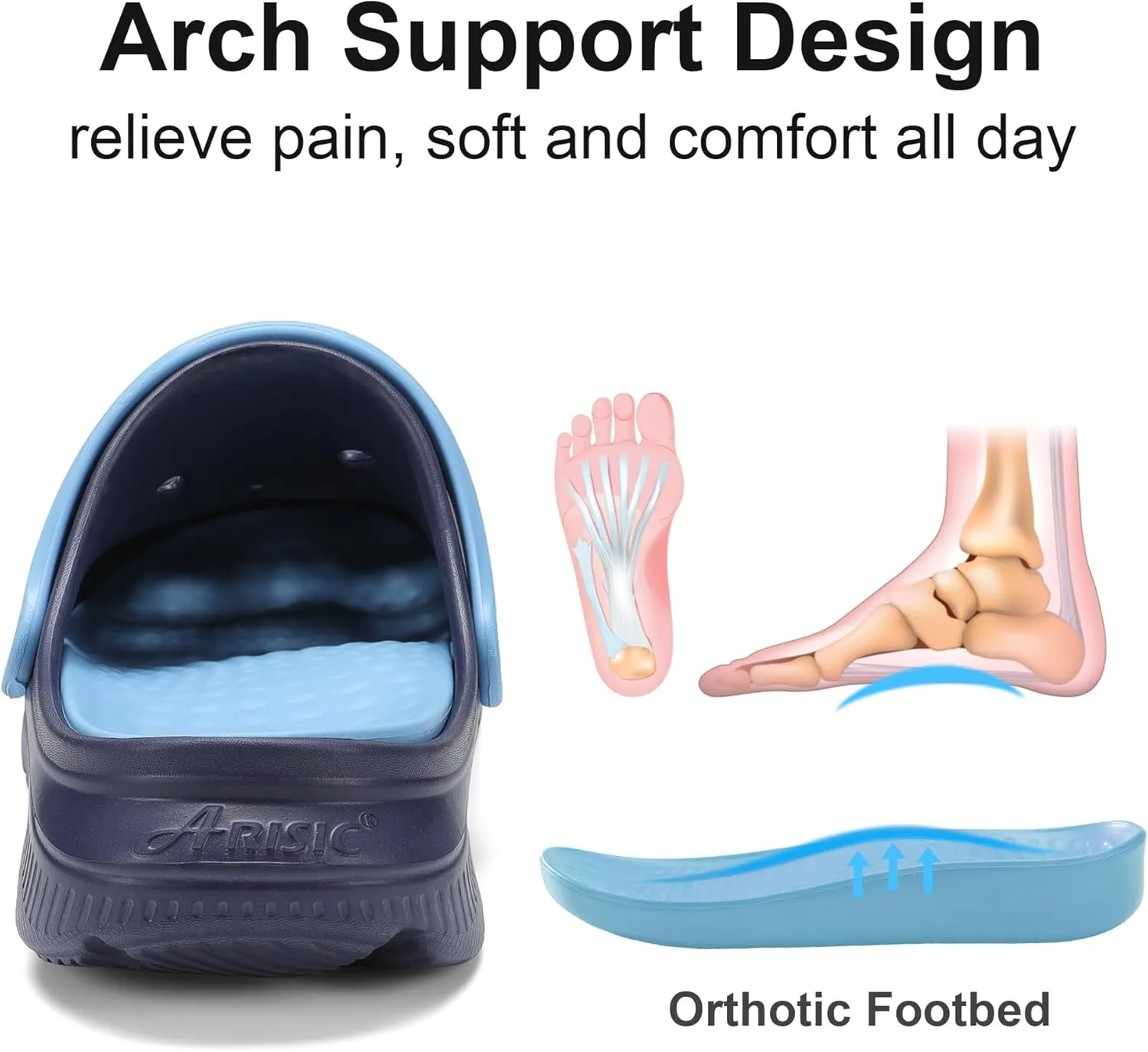 Arch Support Clogs Mens Womens Garden Shoes Lightweight Outdoor Beach Slippers Recovery Sandals with Removable Thick Insoles