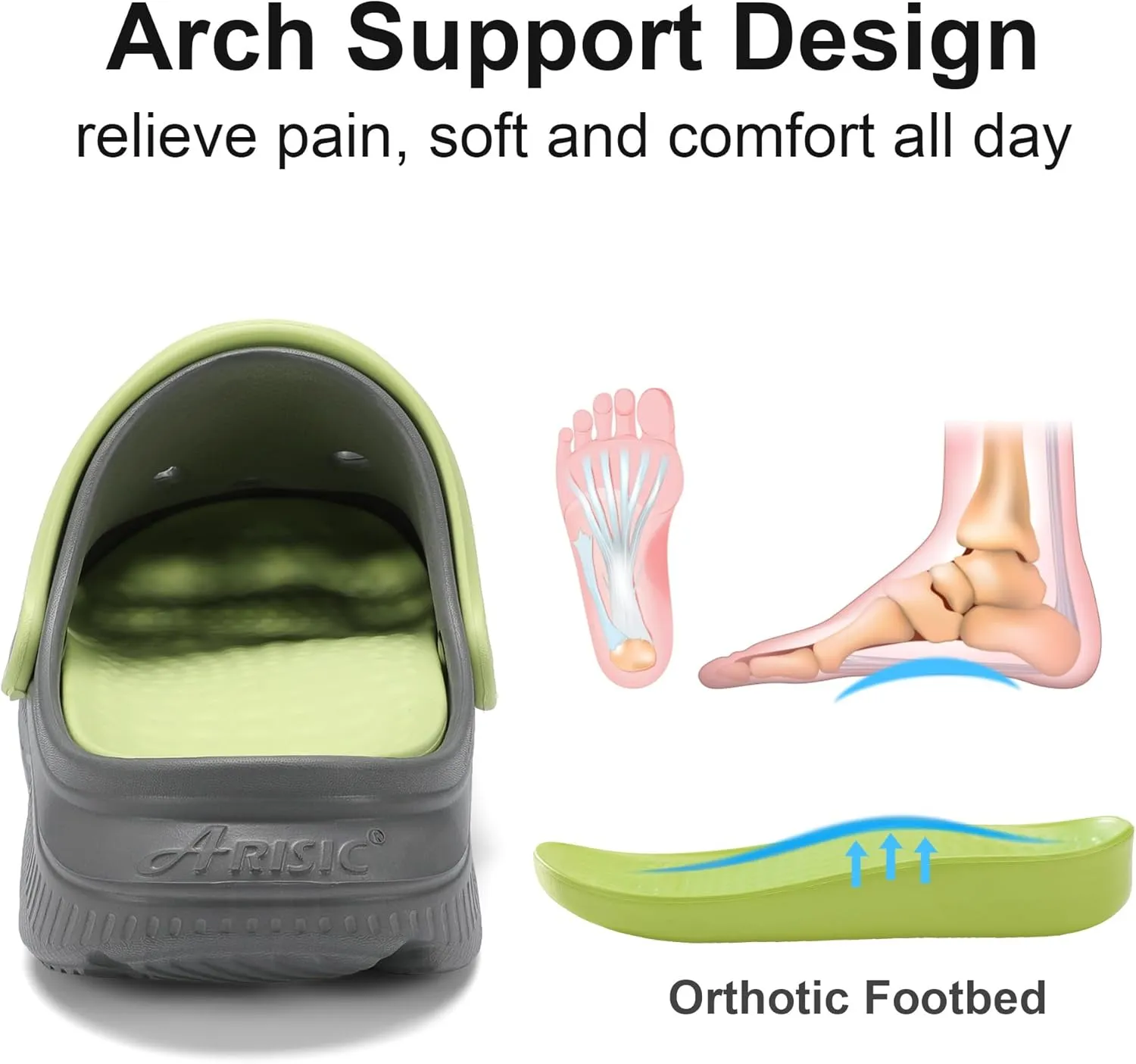 Arch Support Clogs Mens Womens Garden Shoes Lightweight Outdoor Beach Slippers Recovery Sandals with Removable Thick Insoles