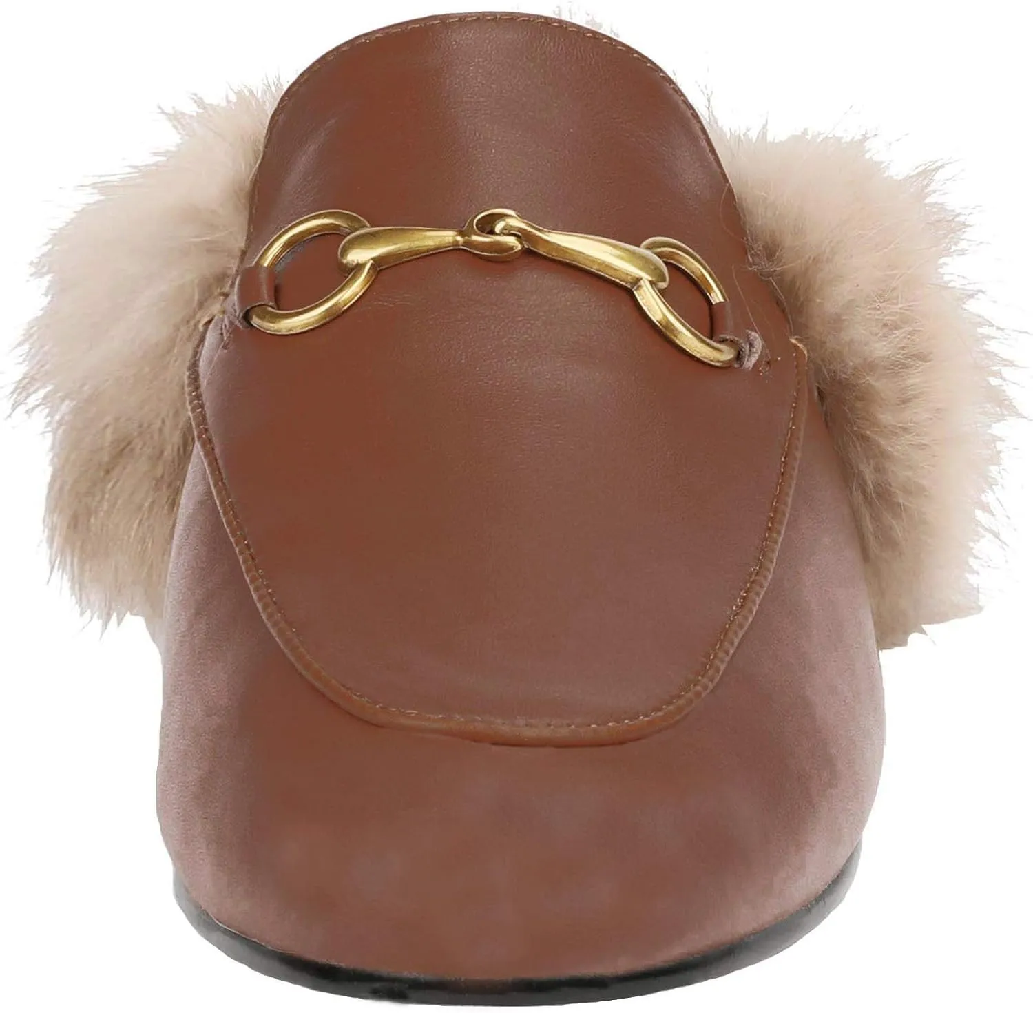 Arqa Fur Mules for Women Comfortable Leather Buckle Mule Flats Furry Padded Backless Loafers Casual Slides Shoes