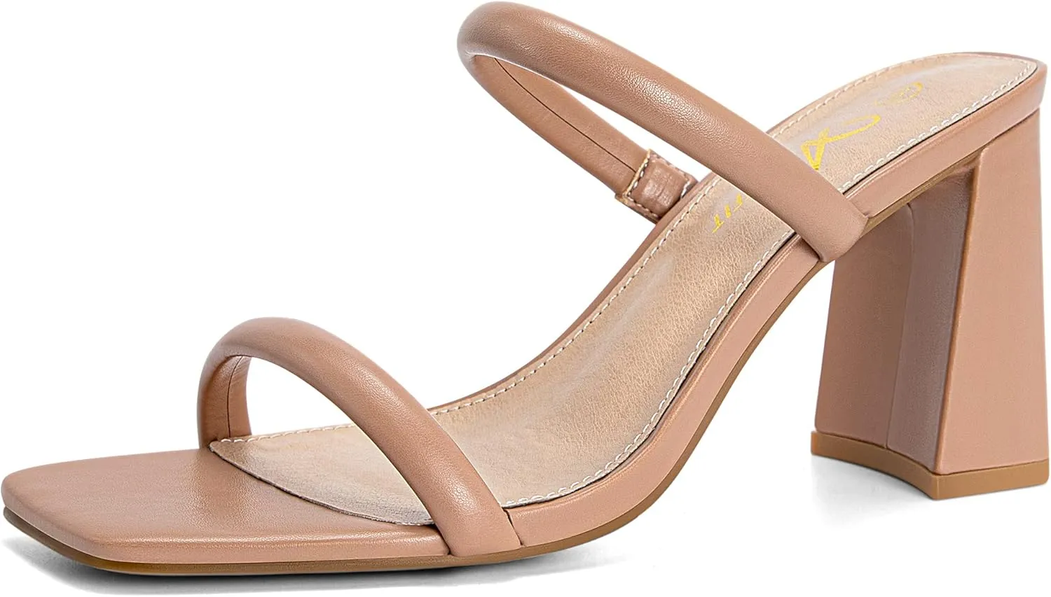 Athlefit Women's Square Open Toe Two Strap Heeled Sandals Slip On Block Chunky Heels Sandals