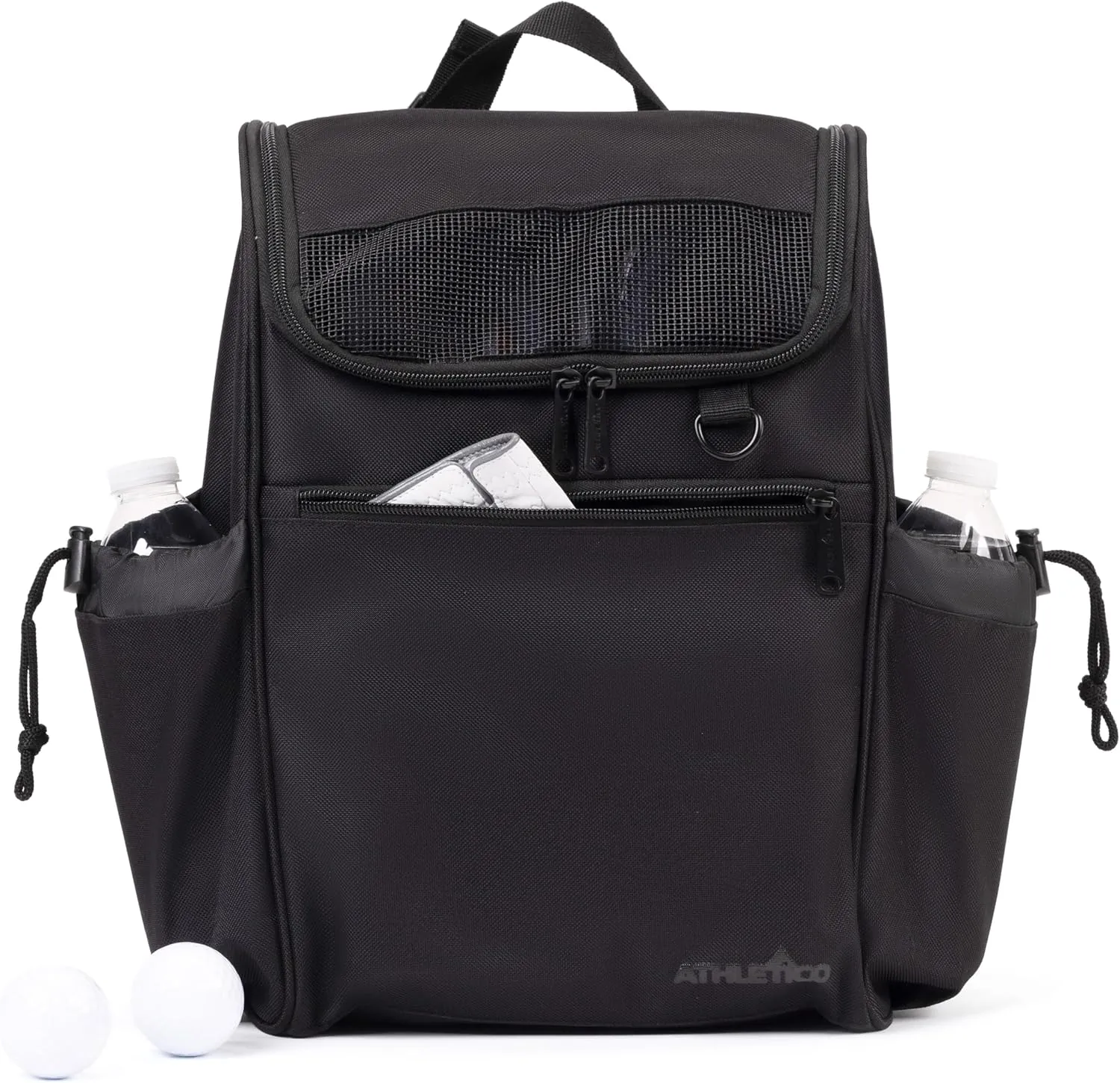 Athletico Elite Edition Golf Shoe Bag - Zippered Shoe Carrier Bags With Ventilation & Outside Pocket for Socks, Tees, etc. (Black)