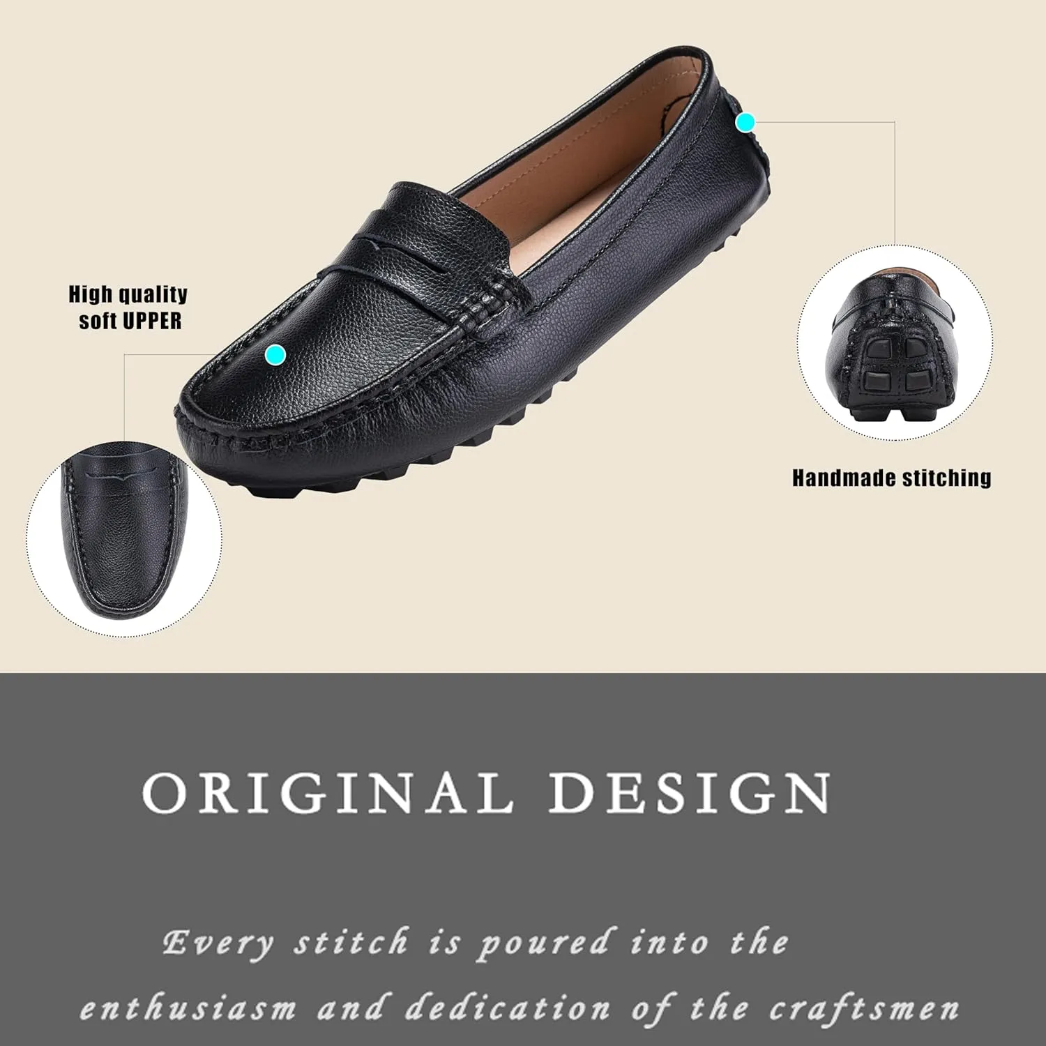 BEAUSEEN Women's Genuine Leather Penny Loafers Classic Driving Moccasins Casual Slip On Comfort Women Loafer Shoes