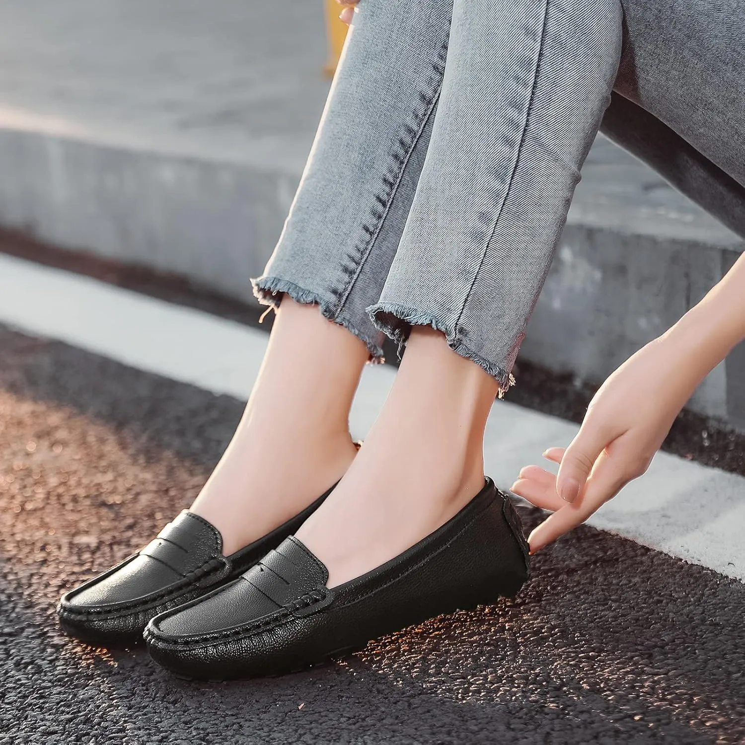 BEAUSEEN Women's Genuine Leather Penny Loafers Classic Driving Moccasins Casual Slip On Comfort Women Loafer Shoes