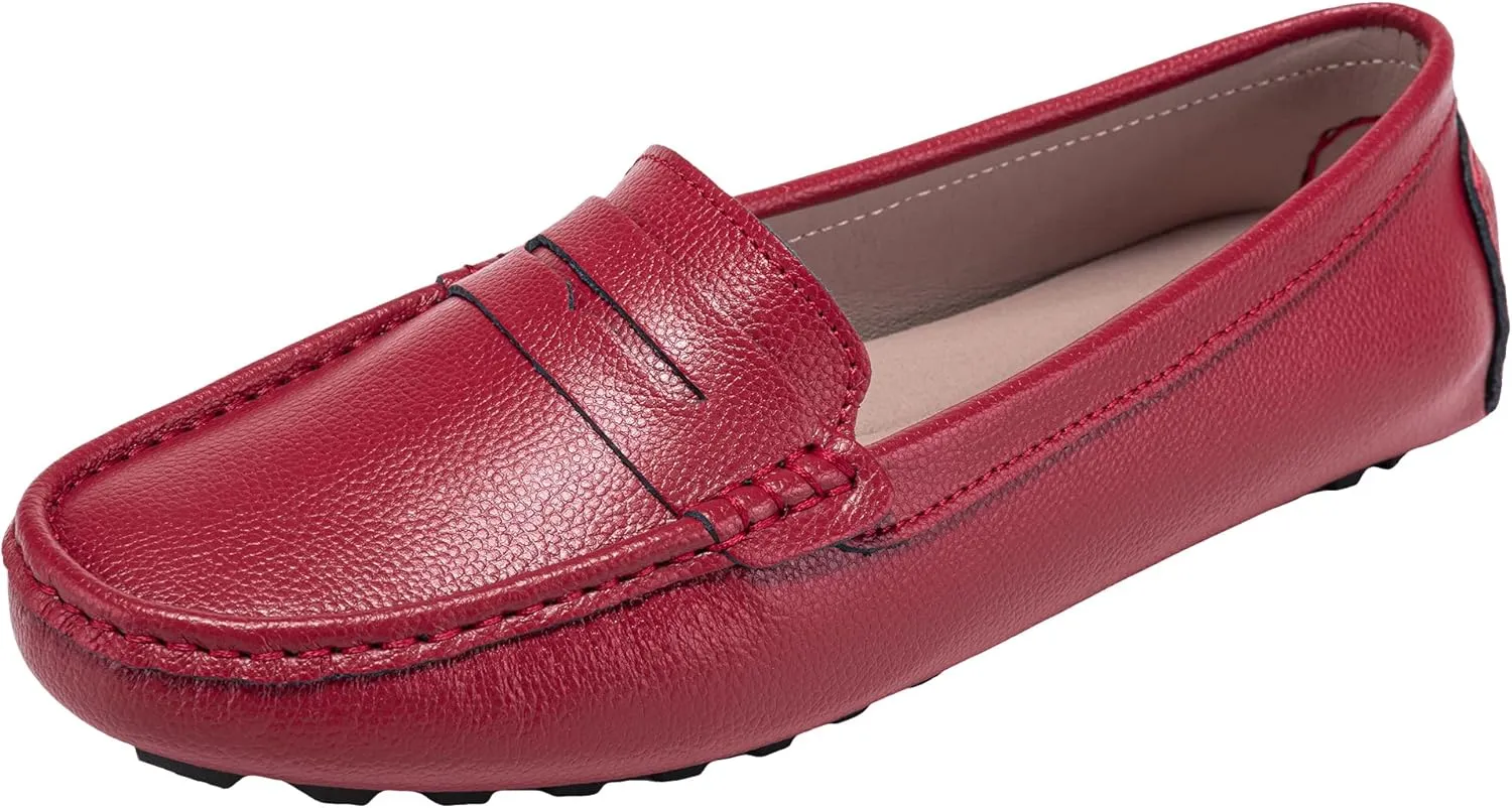 BEAUSEEN Women's Genuine Leather Penny Loafers Classic Driving Moccasins Casual Slip On Comfort Women Loafer Shoes