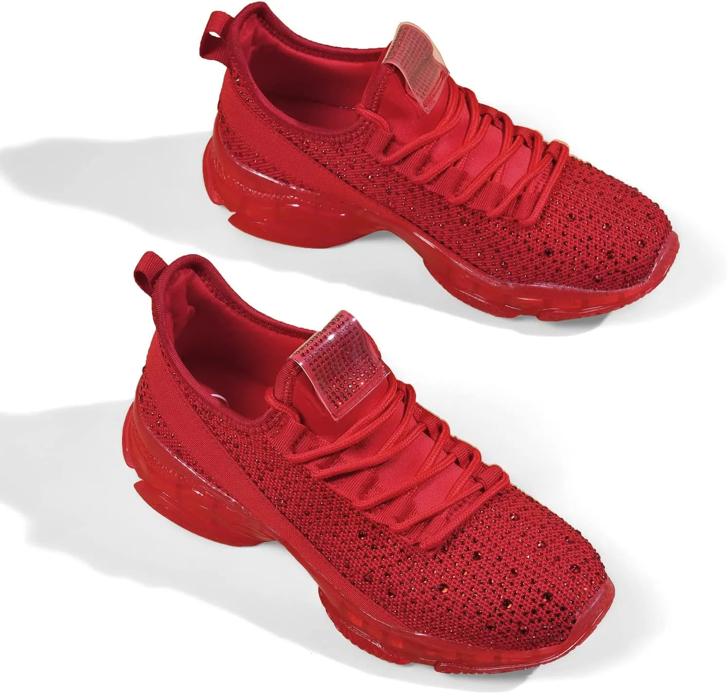 BELOS Women's Rhinestone Mesh Slip On Walking Shoes Fashion Breathable Spakle Glitter Sneaker