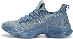 BELOS Women's Rhinestone Mesh Slip On Walking Shoes Fashion Breathable Spakle Glitter Sneaker