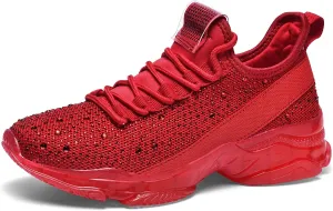 BELOS Women's Rhinestone Mesh Slip On Walking Shoes Fashion Breathable Spakle Glitter Sneaker
