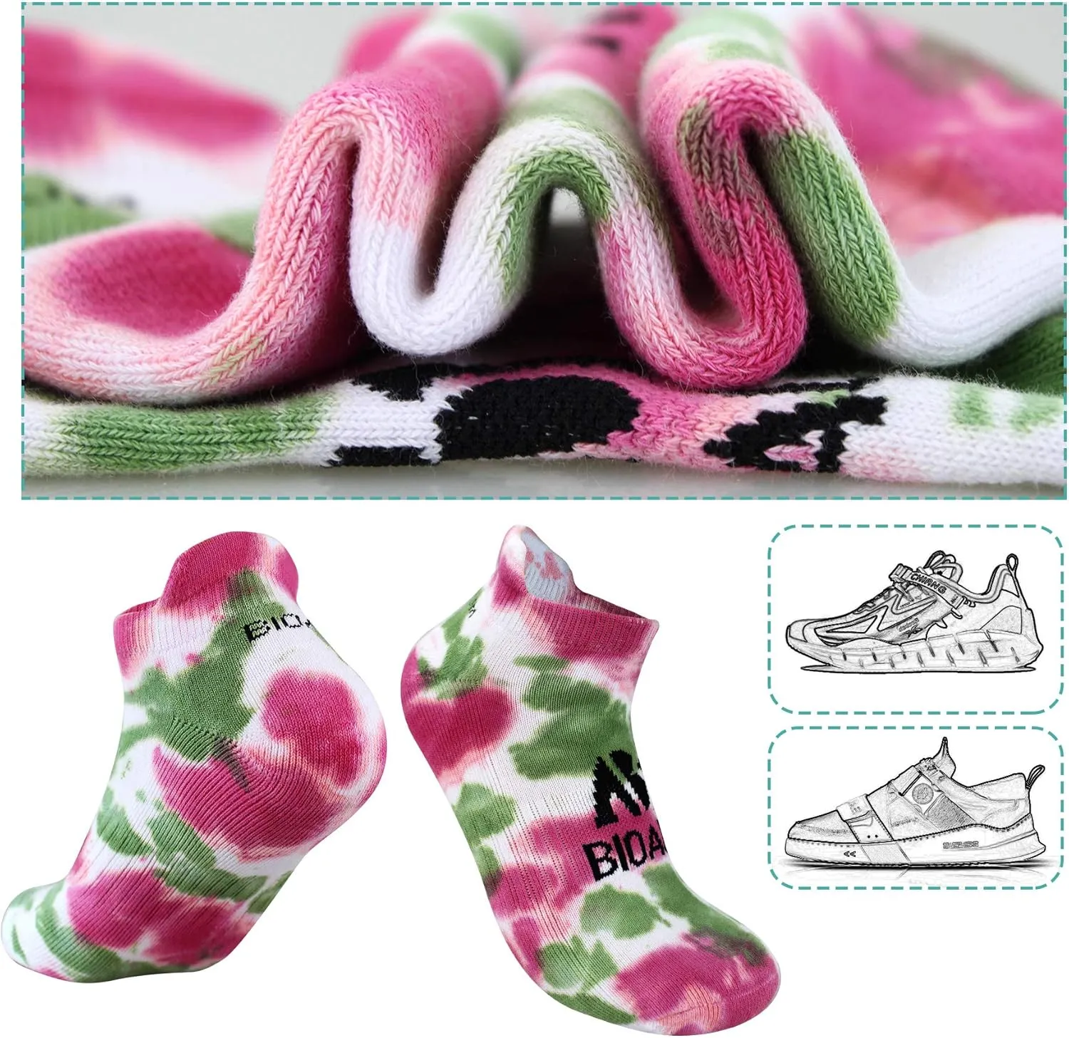 BIOAUM Womens Cotton Ankle Anti-blister Thick Cushioned Wicking Odor Resist Athletic Running Socks 6 Pairs