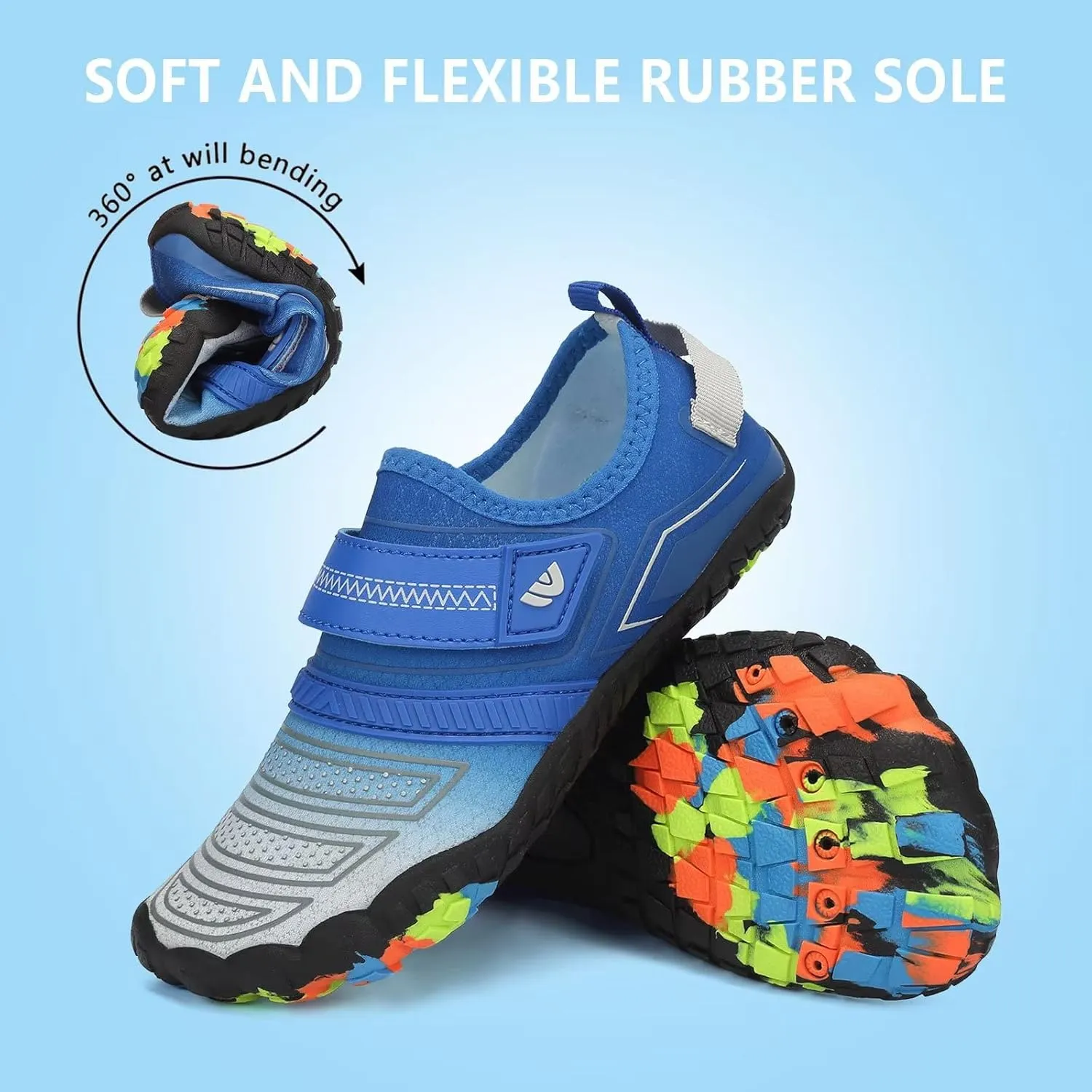 Boys & Girls Water Shoes Lightweight Comfort Sole Easy Walking Athletic Slip on Aqua 5 Toe Sock(Toddler/Little Kid/Big Kid)
