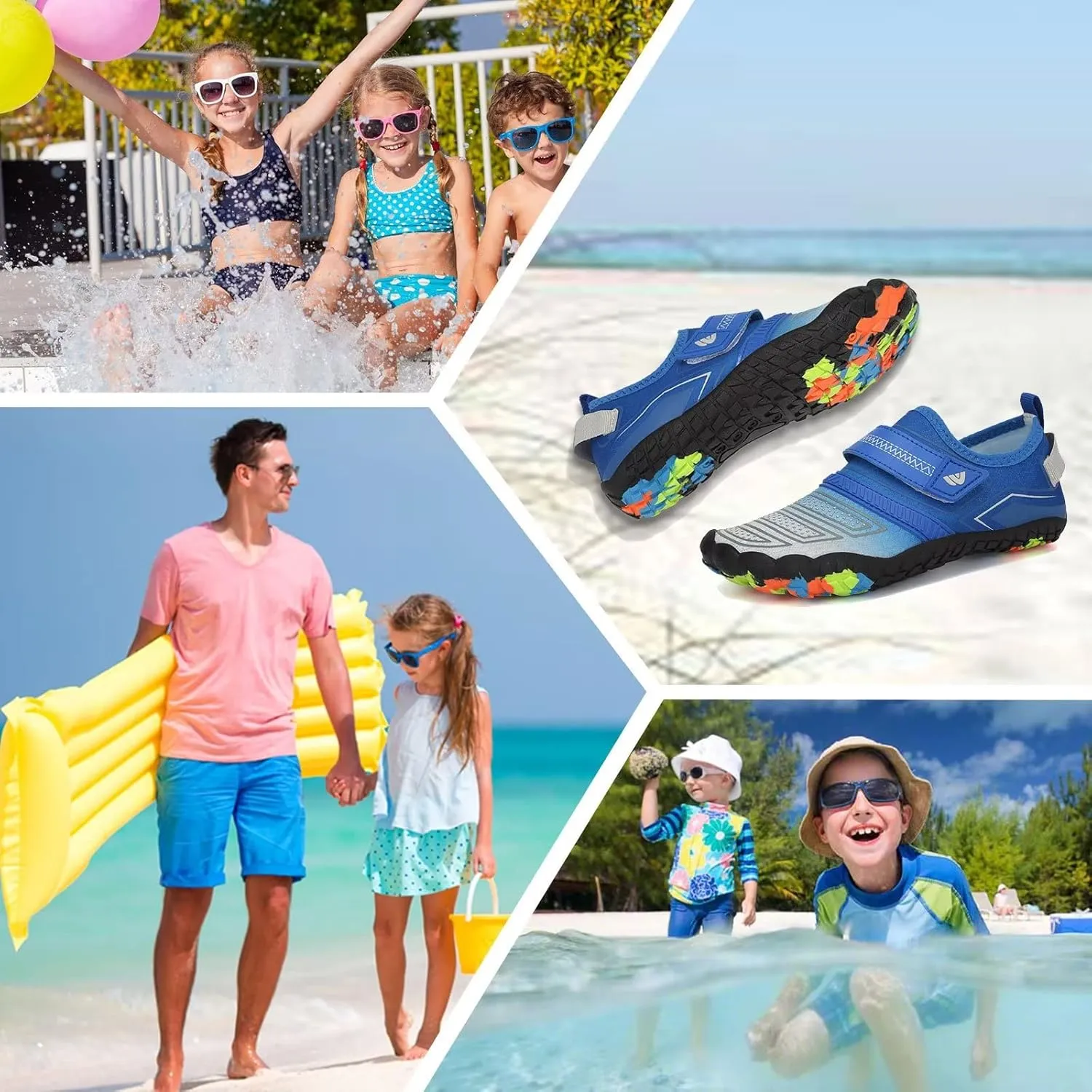 Boys & Girls Water Shoes Lightweight Comfort Sole Easy Walking Athletic Slip on Aqua 5 Toe Sock(Toddler/Little Kid/Big Kid)