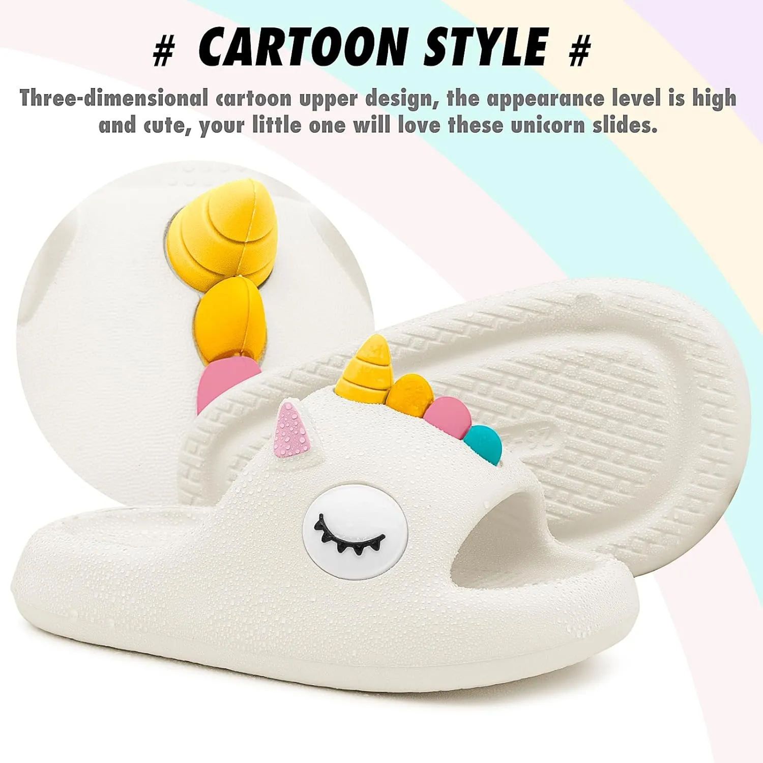Boys Girls Cloud Unicorn Slide Sandals Non-slip Comfy Cushioned Thick Sole Shower Pool Slippers Summer Beach Water Shoes Indoor & Outdoor