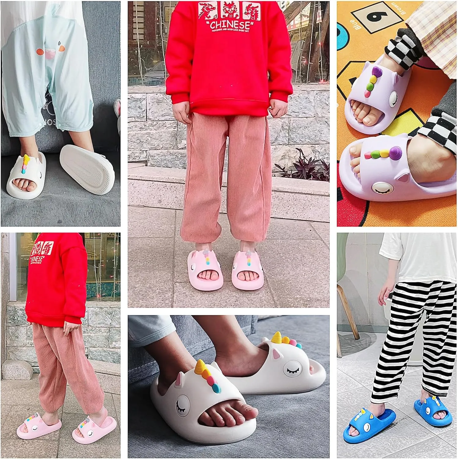 Boys Girls Cloud Unicorn Slide Sandals Non-slip Comfy Cushioned Thick Sole Shower Pool Slippers Summer Beach Water Shoes Indoor & Outdoor