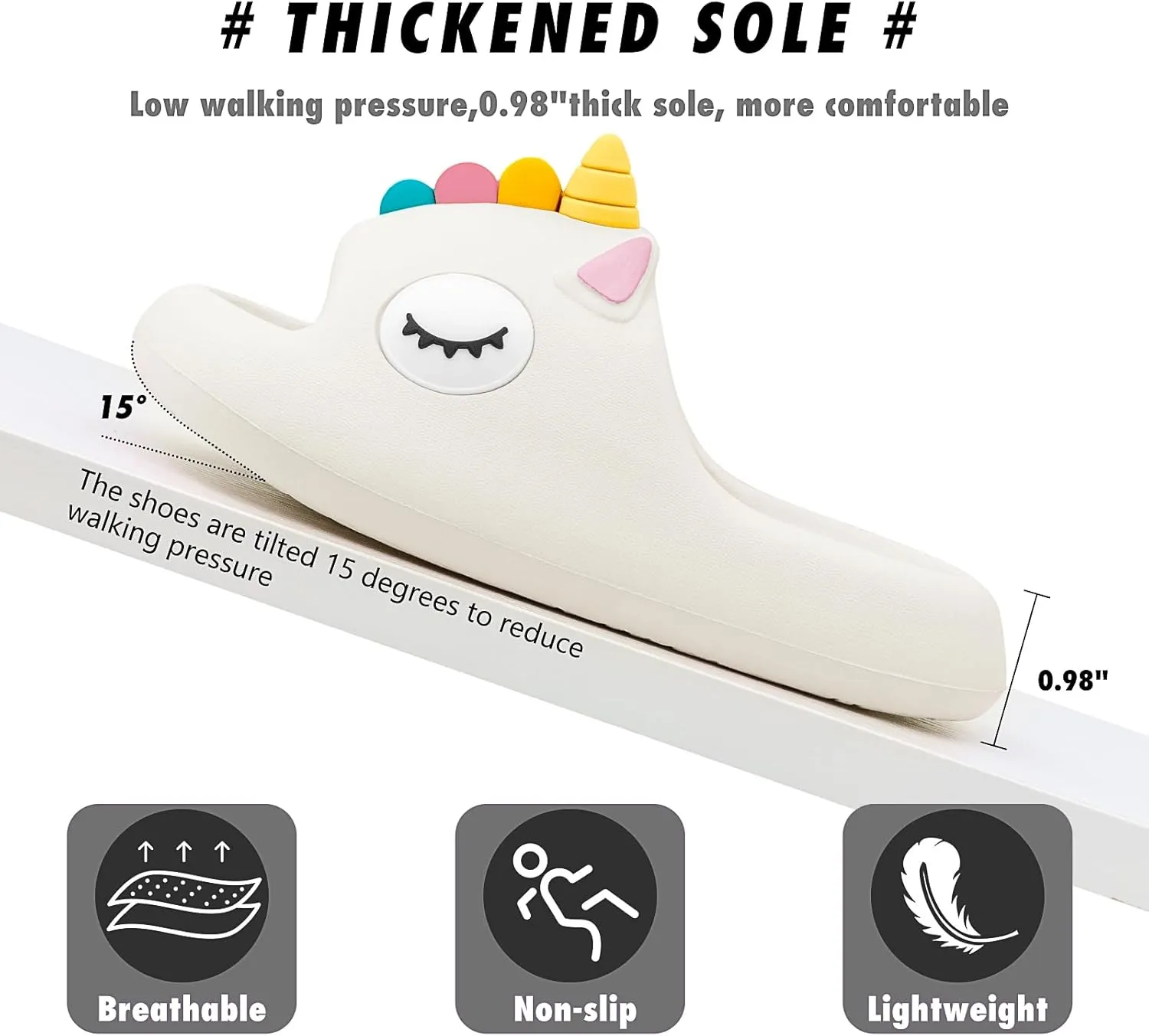 Boys Girls Cloud Unicorn Slide Sandals Non-slip Comfy Cushioned Thick Sole Shower Pool Slippers Summer Beach Water Shoes Indoor & Outdoor