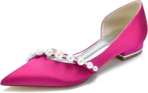 Bridal Shoes for The Bride Flats Satin Pearl Pointed Toe Closed Toe Low Heels Dress Shoes Wedding Sandals for Bridesmaids