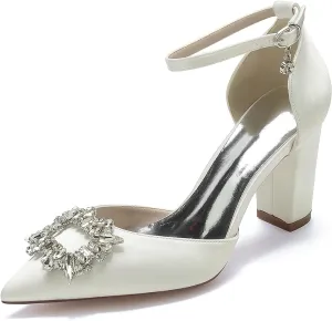 Bride Shoes for Wedding Dress Shoes Chunky Heel High Heels Heeled Sandals Bridal Pointed Toe Closed Toe Pumps Sandal Women Block Heels