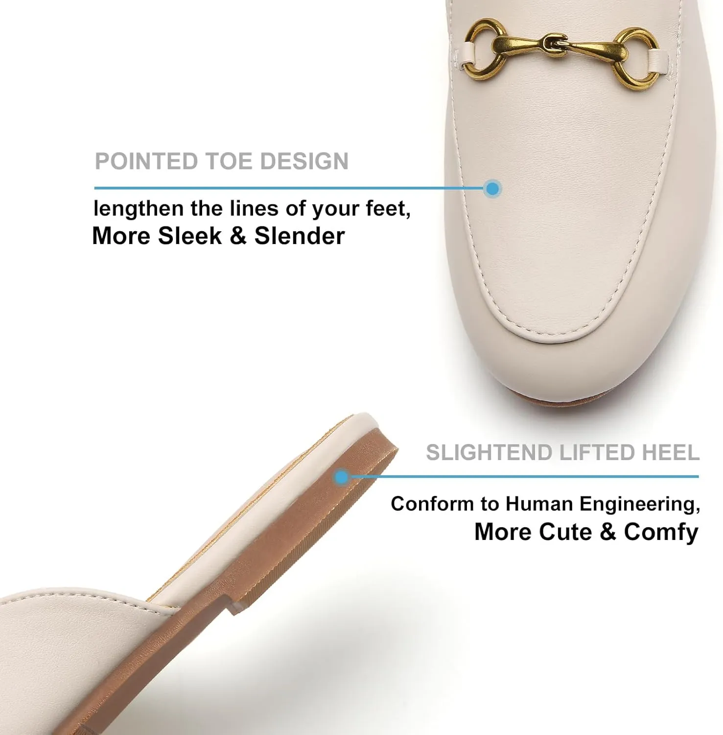 Buckle Mules for Women Work Flats Round Toe Business Backless Loafers Metal Décor Slip on