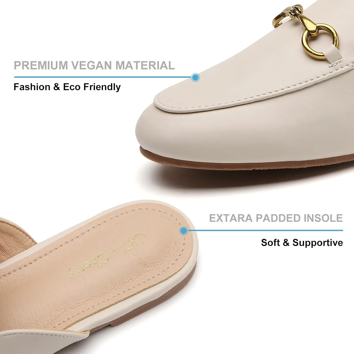 Buckle Mules for Women Work Flats Round Toe Business Backless Loafers Metal Décor Slip on
