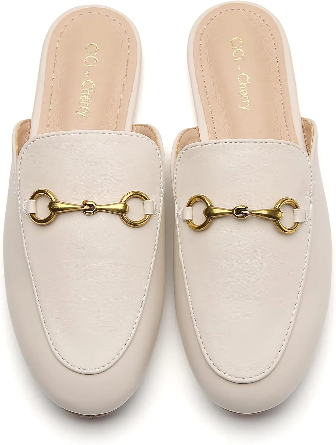 Buckle Mules for Women Work Flats Round Toe Business Backless Loafers Metal Décor Slip on