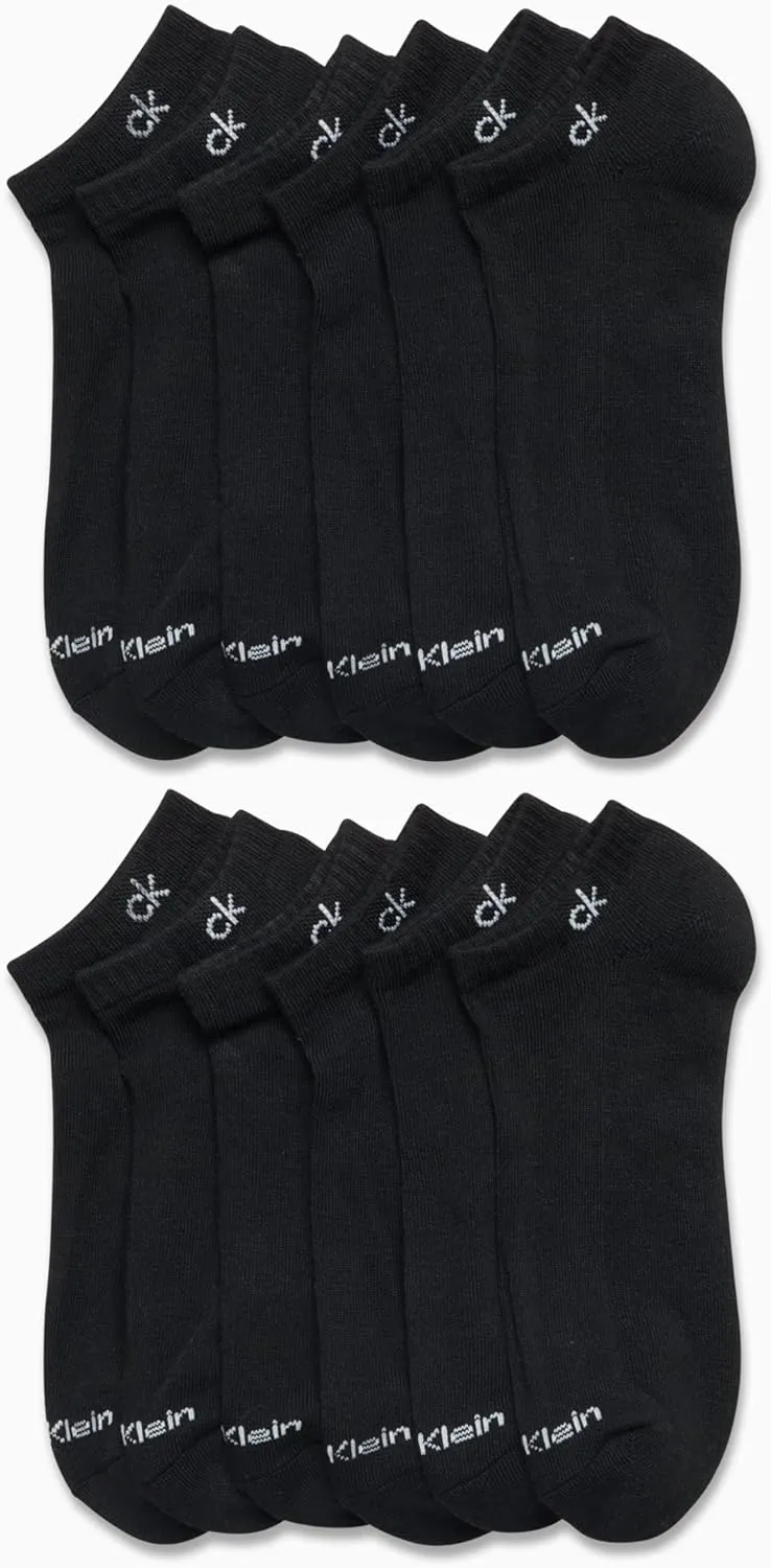 Calvin Klein Men's No Show Lightweight Cushioned Low Cut Socks - Breathable Ankle Socks - 12 Pack (Size: 7-12)