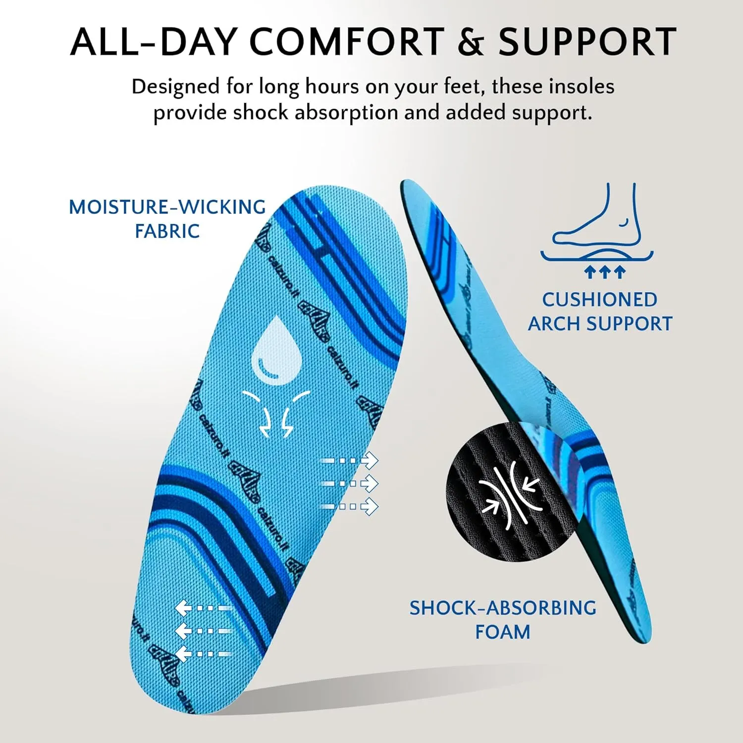 Calzuro Comfort Insole - Molded Foam Shoe Inserts for Women and Men, Cushioned & Supportive, Moisture-Wicking, Machine Washable, Pair - 36/37 US Women's 7.0-8.0 / US Men's 5.0-6.0