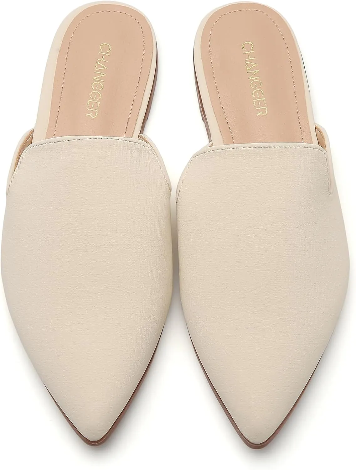 CHANGGER Working Mules for Women Flats Closed Pointed Toe Backless Slip on Slides Business Casual Shoes
