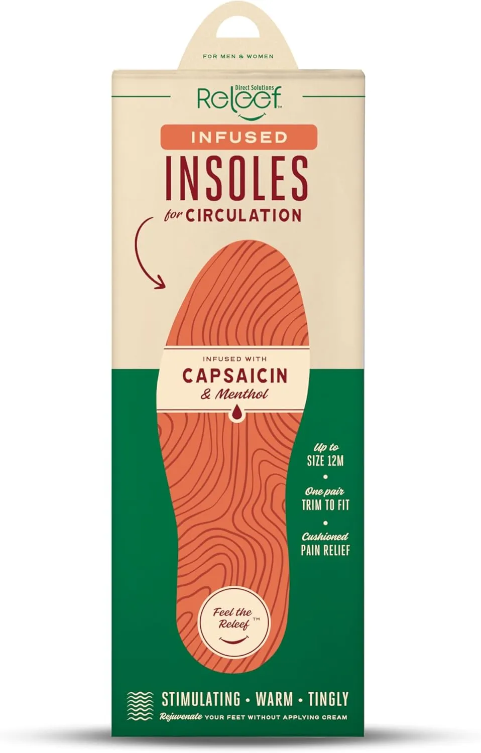 Circulation Relief Infused Insoles for Men and Women | Capsaicin and Menthol Cushioned Shoe Inserts | Odor Control | Shock Absorbing Latex Free | Cut to Fit | All-Day Foot Support