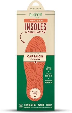Circulation Relief Infused Insoles for Men and Women | Capsaicin and Menthol Cushioned Shoe Inserts | Odor Control | Shock Absorbing Latex Free | Cut to Fit | All-Day Foot Support