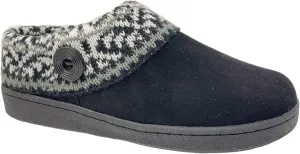 Clarks Womens Suede Leather Comfort Clog Knitted Collar Slipper - Plush Faux Fur Trim - Indoor Outdoor House Slippers For Women (7 M US, Black/Grey Multi)