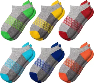 Comfoex Boys Socks 6 Pairs Ankle Athletic Sock Half Cushioned Low Cut Socks For Little Big Kids