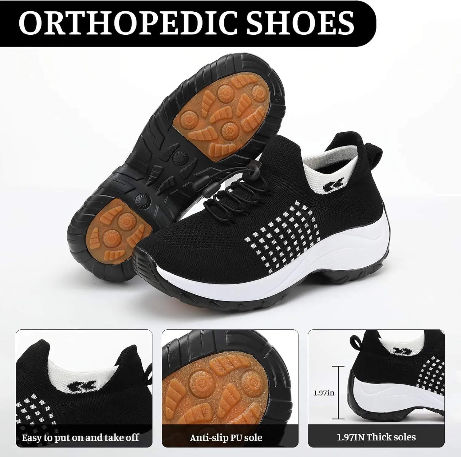 Comfort Orthowear Shoes for Women Men Orthopedic Tennis Shoe Waterproof Comfortable Walking Shoes for Women with Plantar Fasciitis Air Cushion Ortho Breathable Stretch Cushion Orthopedic Sneakers