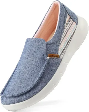 COOJOY Women's Casual Lightweight Stretch Boat Canvas Slip on Shoes Breathable