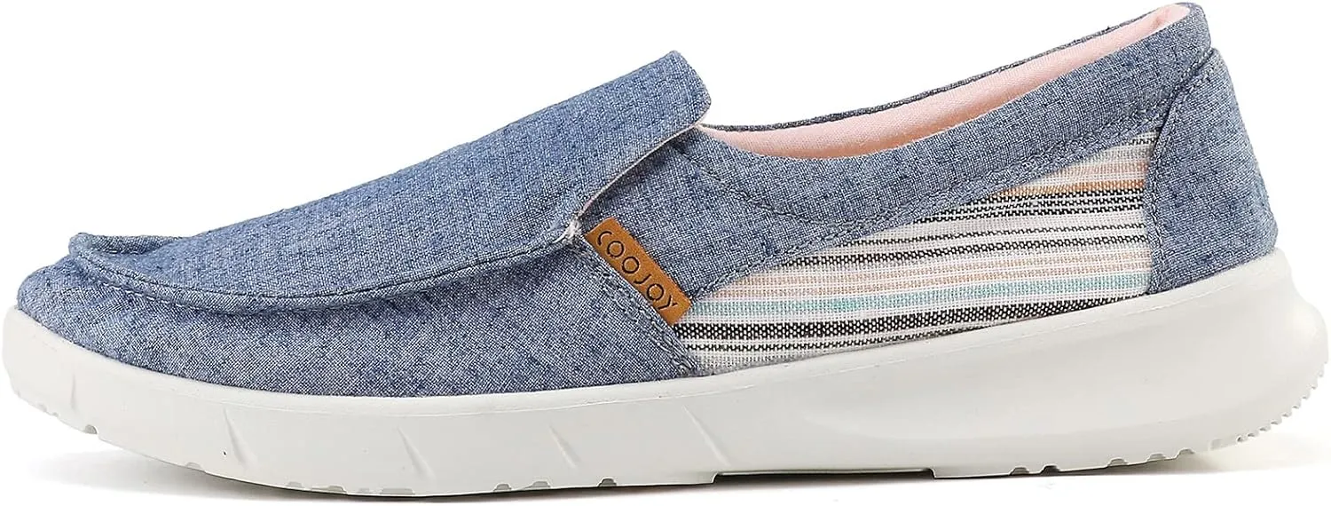 COOJOY Women's Casual Lightweight Stretch Boat Canvas Slip on Shoes Breathable